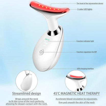 Face and Neck Massager, 3 Color Led Face Neck Massager, Multifunctional Facial Skin Care Tool, Ideal for Home Skin Care